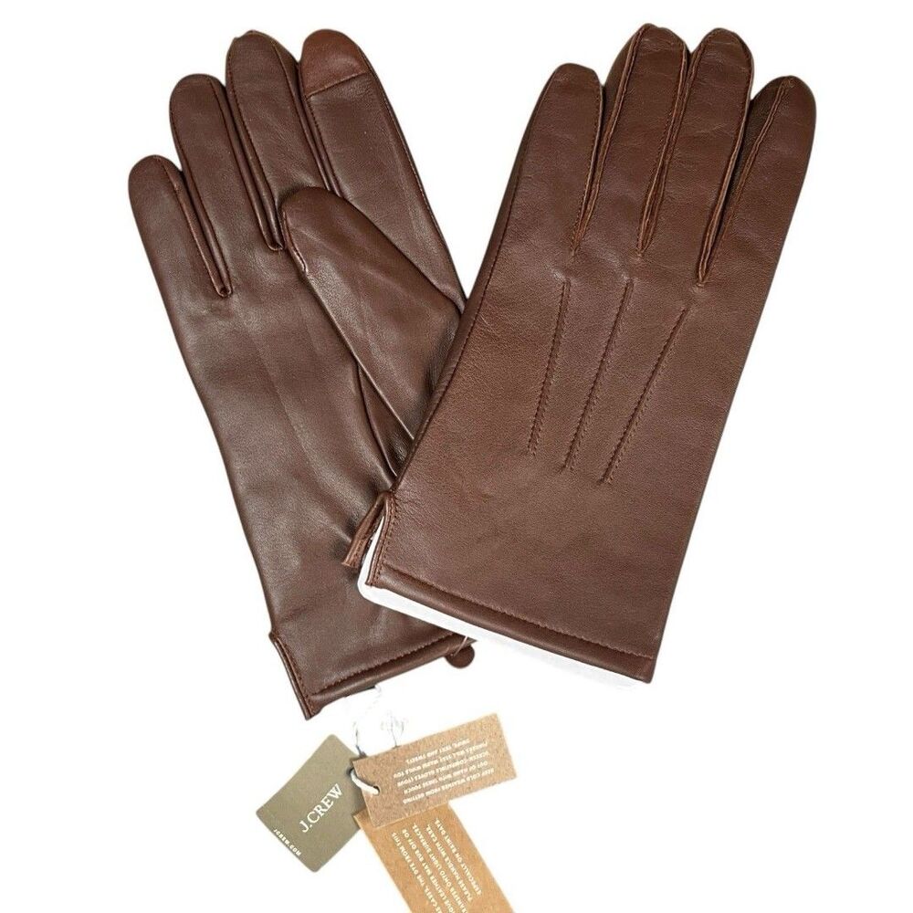 J Crew Gloves Mens L Brown Leather Cashmere Lined Touchscreen Wool Classic BB984